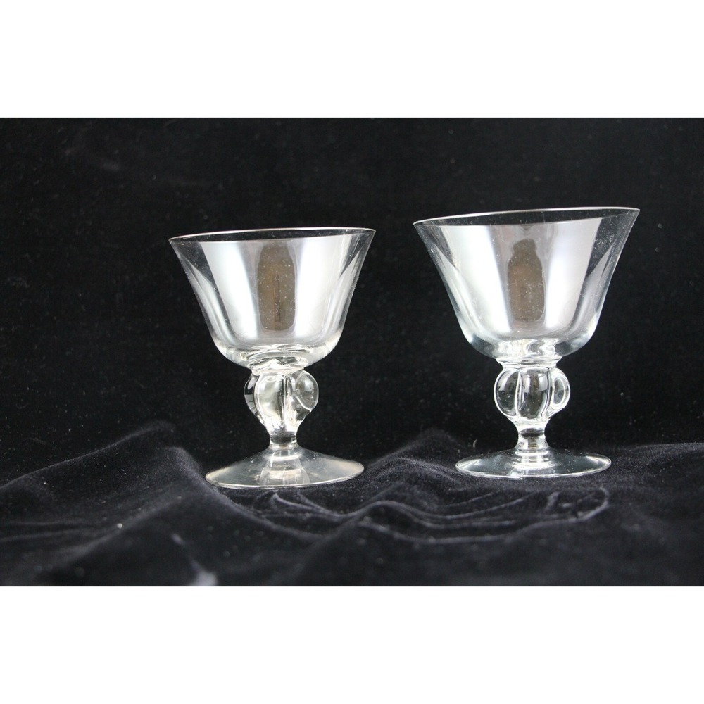 Wine/Sherbet/Dessert Glasses Ribbed Ball Stemmed Blown Crystal Pair Set of 2 Vtg